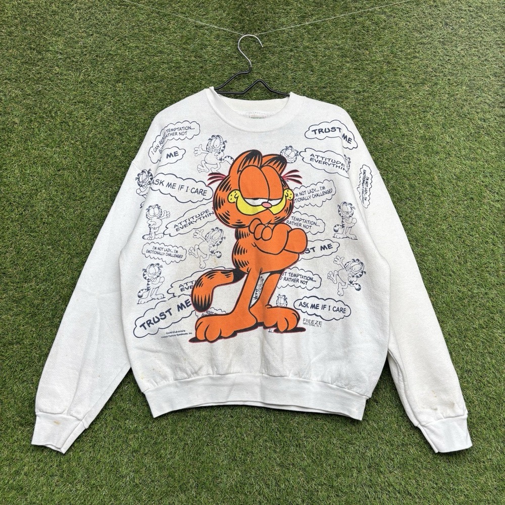 Vintage Garfield Big Print Sweatshirt Mens XL Trainer AOP USA Made 90s Freeze
